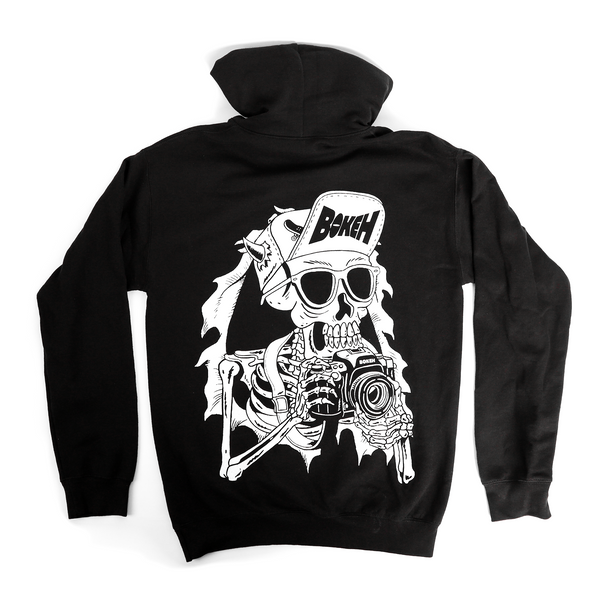 Bokeh Brand Big Skull Logo Hoodie BLack and White